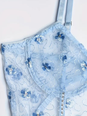 Body Fleuri Transparent Bleu