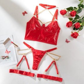 Ensemble Lingerie Cuir Rouge